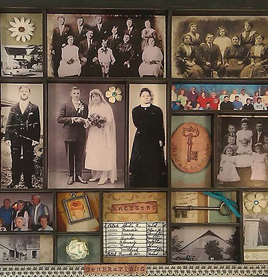 Családi fényképek genogram formában elrendezve